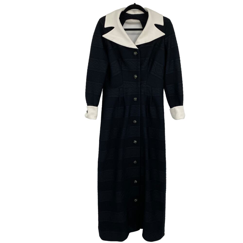 Vintage Coat Dress Black and White Contrasting Colors Long Womens Size 14